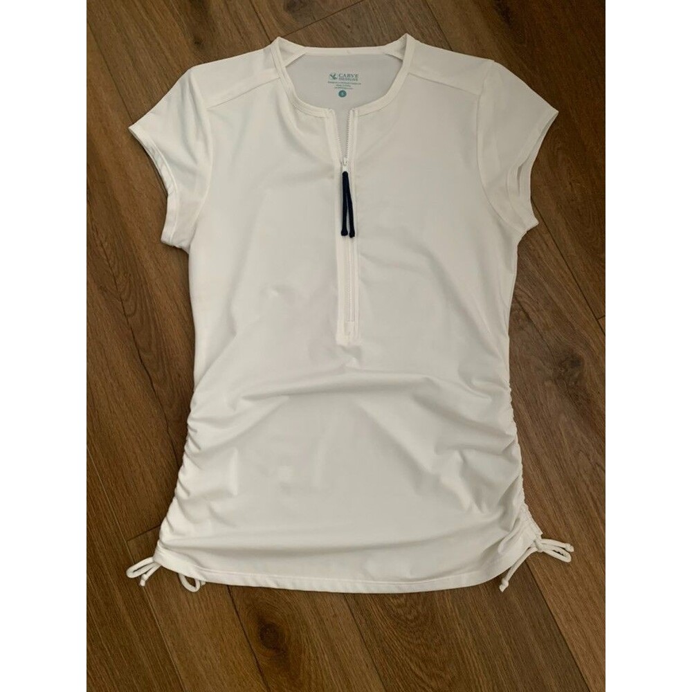 Carve Designs Dawson Cap Sleeve Rashguard Cloud Zipper Neckline Ruched Sides Sm